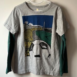 Boys’ gray long sleeved tee with Soccer field graphic